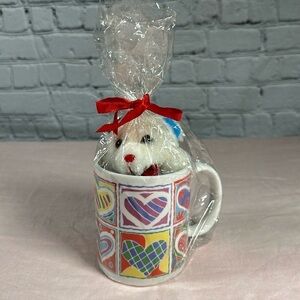 Valentines Teddy Bear Mug Hearts Love NEW Coffee Mug and mini Teddy Bear NEW